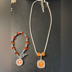 Tennessee Volunteer Official Necklace Bracelet Orange Silver Tone Set